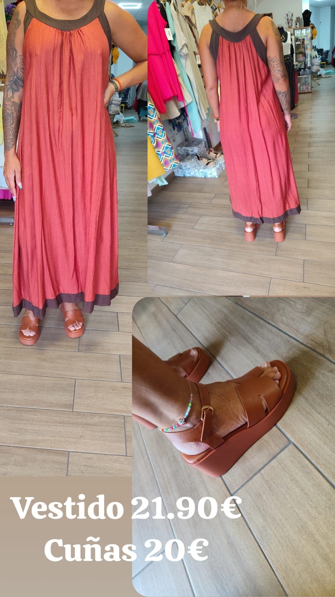 Vestido largo ocre bicolor