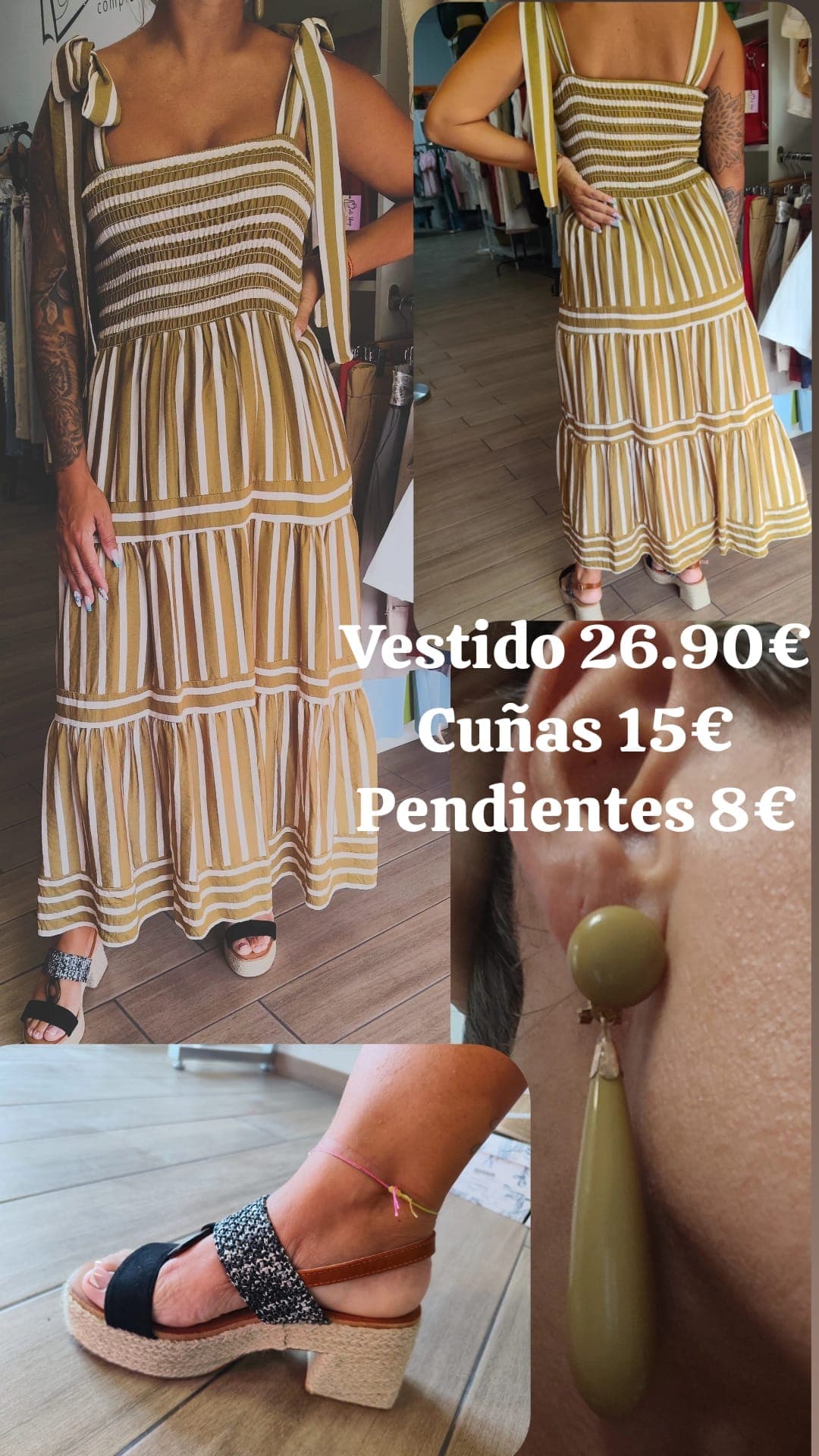 Vestido rayas mostaza en capas